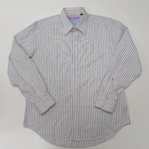 Robert Graham Button Up Shirt Mens XL Long Sleeve White Blue Striped - Picture 1 of 8